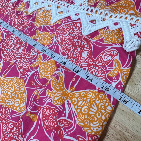 Lilly Pulitzer Jubilee Catherine Bell Lace Trim Tropical Print Size 2 EUC Pink - Picture 7 of 8